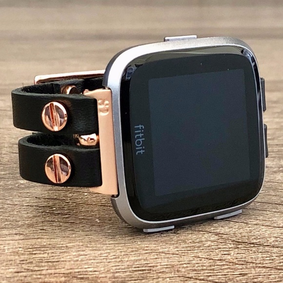 Black Straps Versa 2 Watch Leather Bracelet